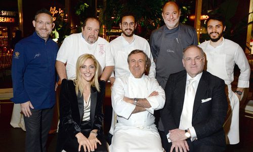 Back row L to R: Jason Bangerter, Gilles Goujon, César Troisgros, Michael Tusk, Léo Triosgros. Front row L to R: Ellen Halpern, Daniel Boulud, Todd Halpern. Not pictured: Tyler Shedden. (Photo credit: Tom Sandler Photography) (CNW Group/Toronto General & Western Hospital Foundation)